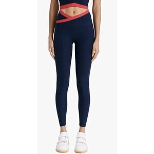 Beyond Yoga Spacedye Outlines High Waisted Midi Leggings Navy Red Criss Cross